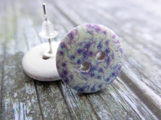 Preview: Holzknopf Ohrstecker Blumen Flieder Hyazinte